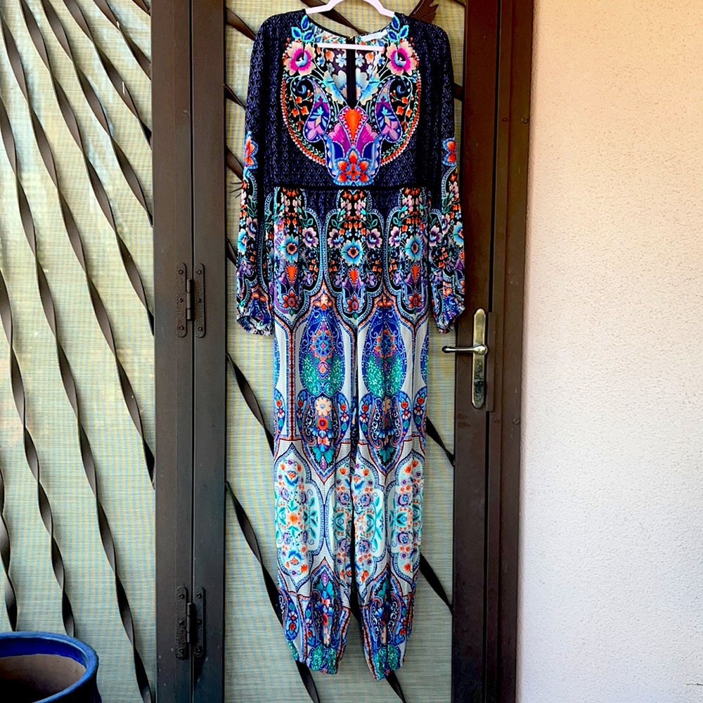 Gorgeous Johnny Was Boho Colorful Floral Long Sleeve Jumpsuit w/ POCKETS